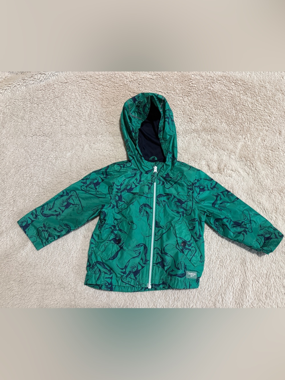 Kids Green Dinosaur Oshkosh Hooded Rain Jacket